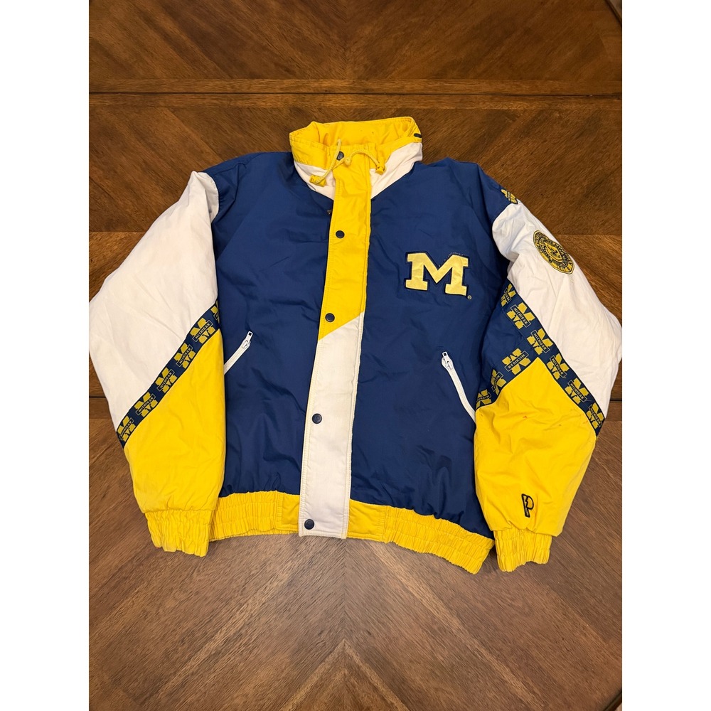 Vintage Pro Player Michigan Wolverines Puffer Jacket XL Navy Blue Yellow Puffy